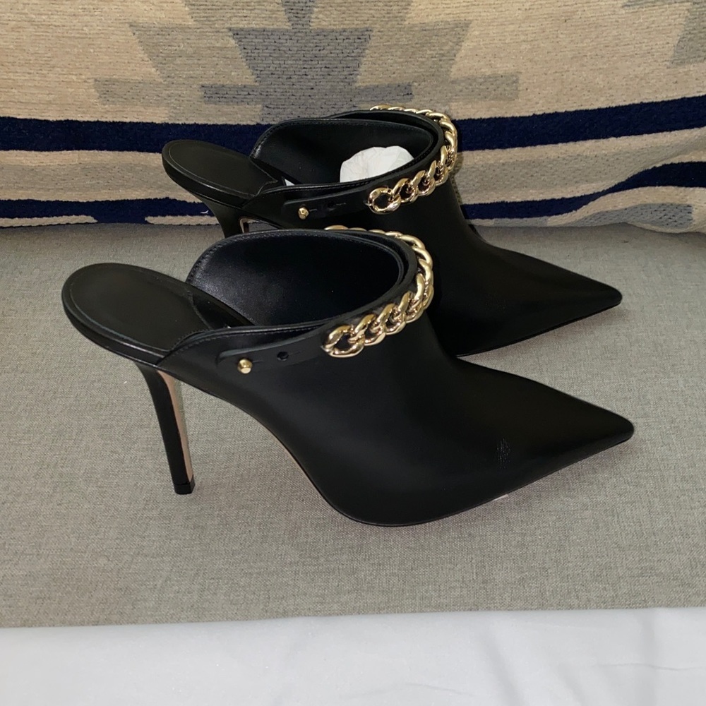 FINAL SALE Jimmy Choo Lexx 100 Black/gold Leather heeled Mules NWT - Picture 3 of 14
